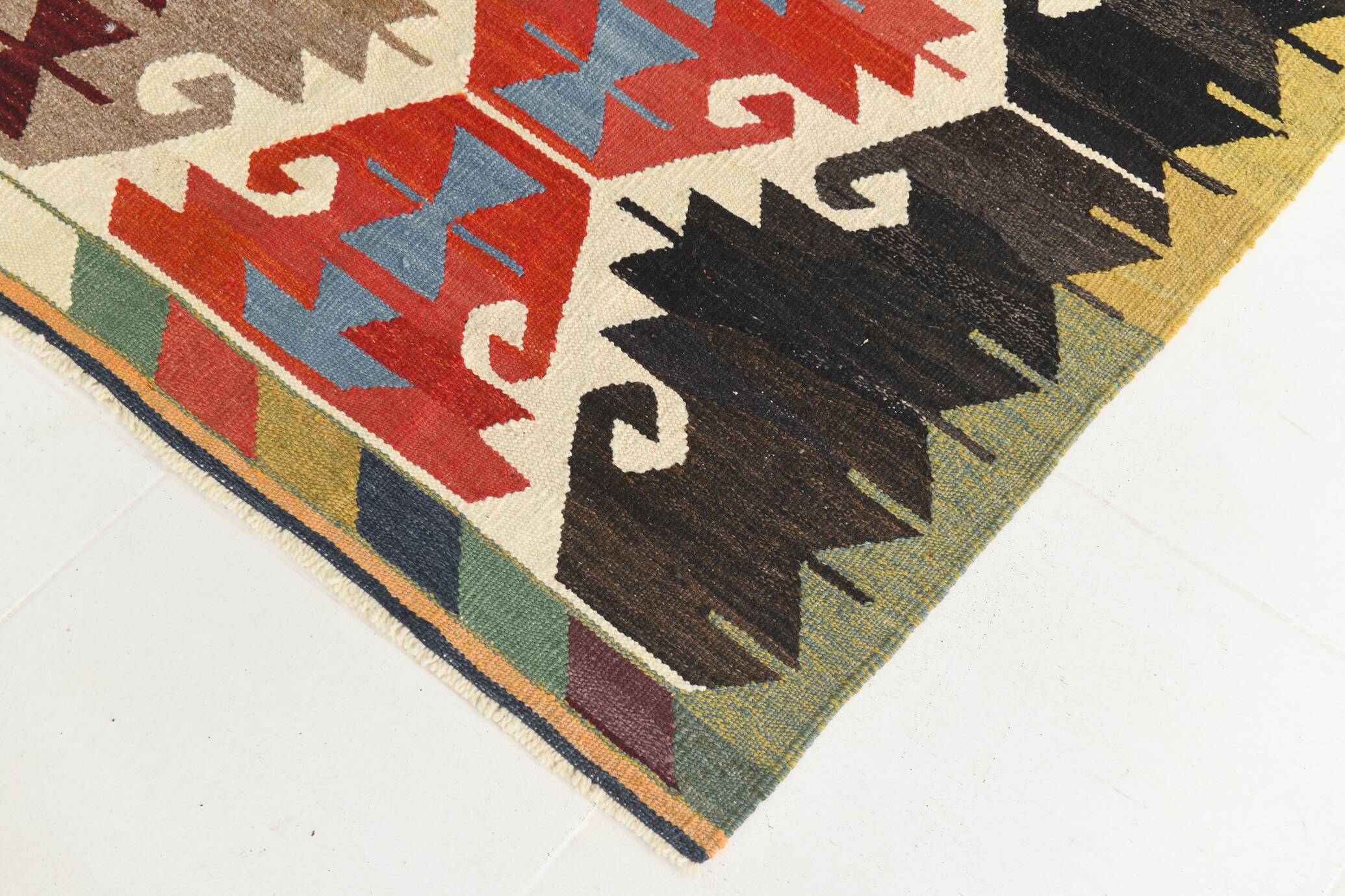 8x12 Multicolor Geometric Vintage Kilim Rug, 252x361Cm