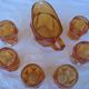 Old orange service pitcher & 6 glasses