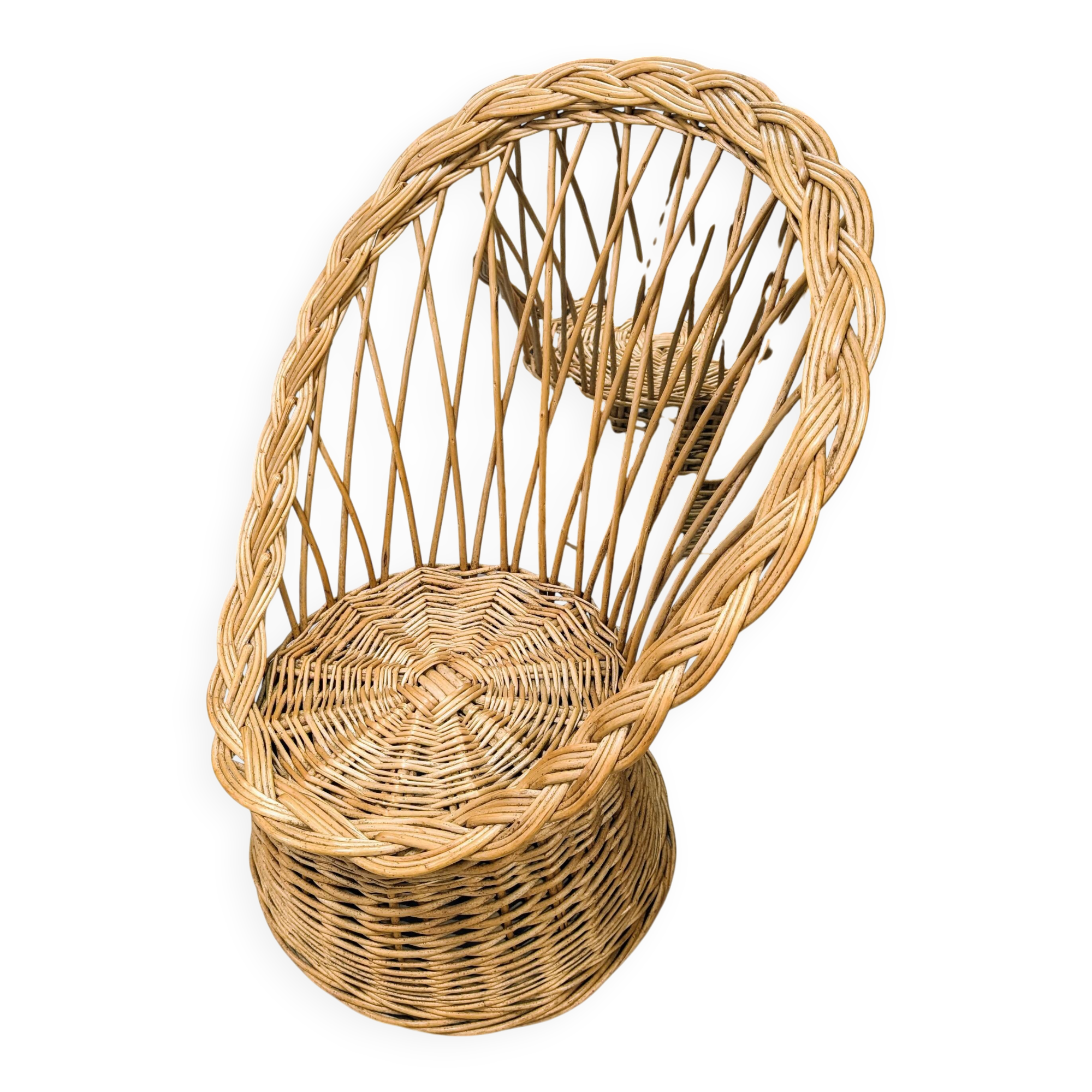 Fauteuil vintage enfant en osier tressé