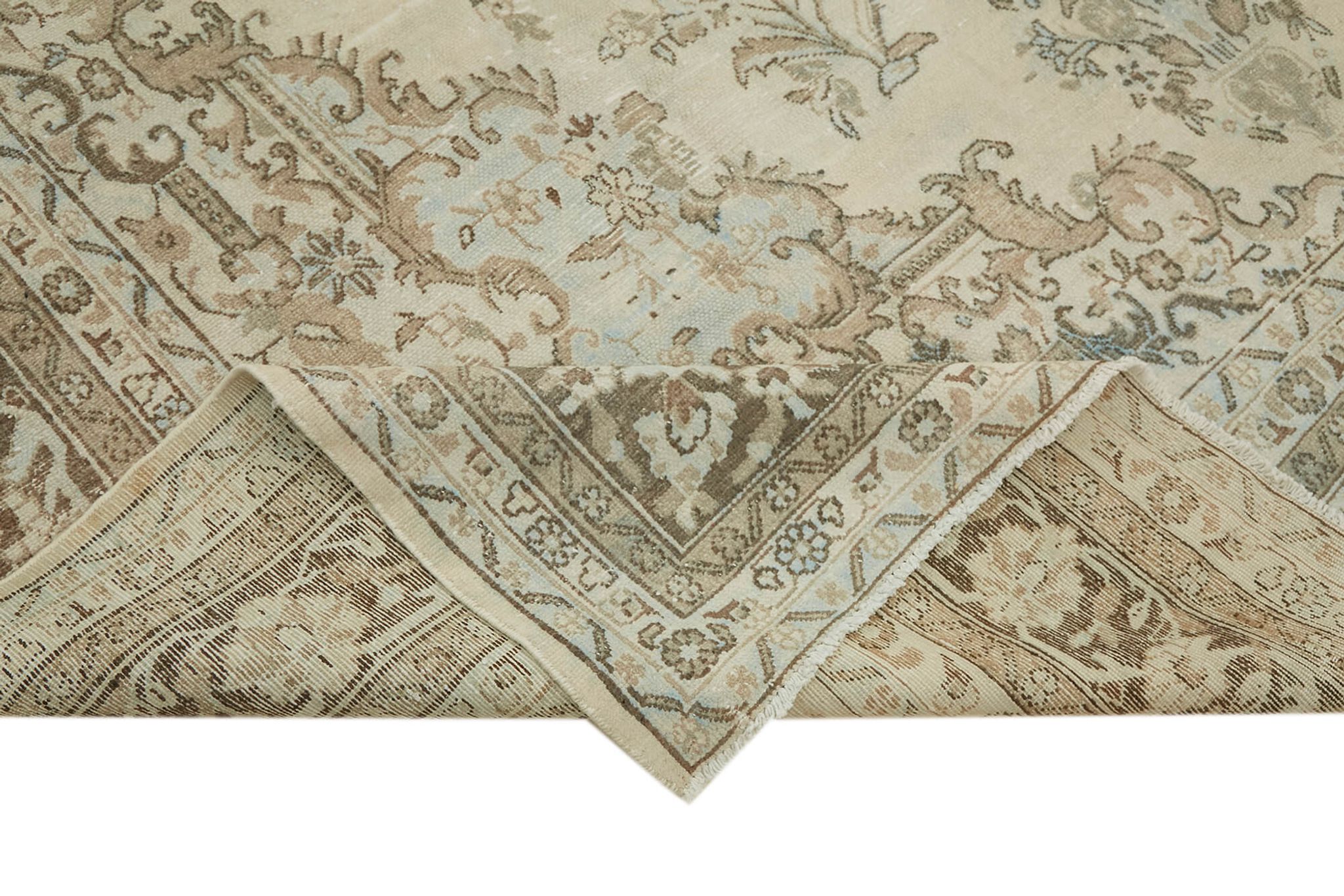 Handmade oriental unique 1980s 305 cm x 400 cm beige wool carpet