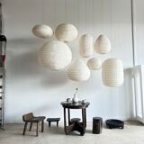 Suspension in rattan and natural japanese linen in the shape of a drop