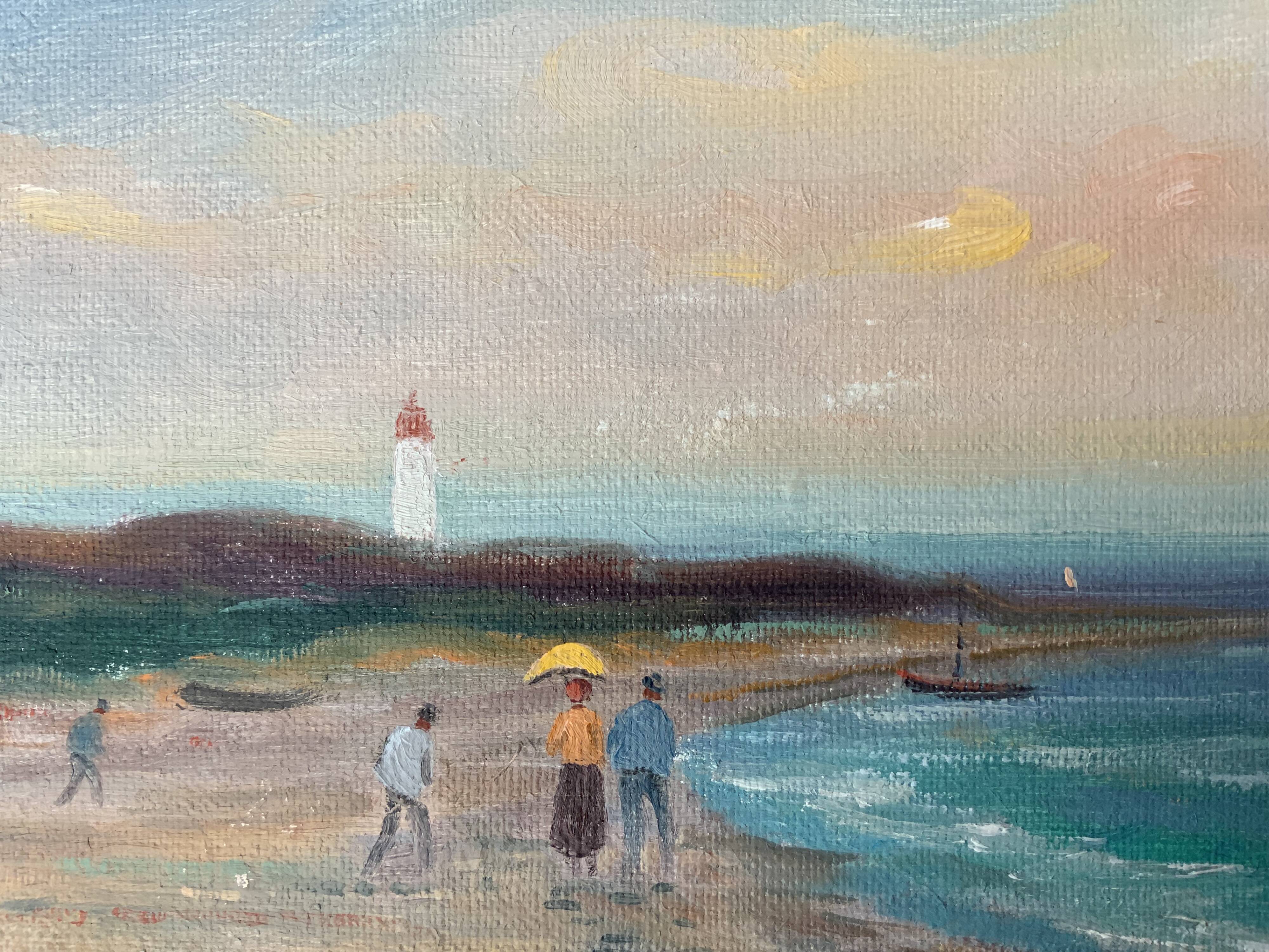 Peinture à l'huile sur toile vintage de paysage marin par B. Fransson