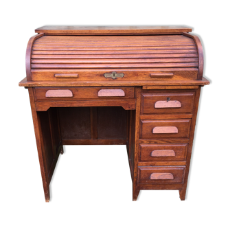 Bureau vintage dit bureau américain à rideau en chêne