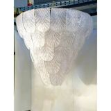 Elegant Italian White Graniglia Petals Murano Glass Chandelier