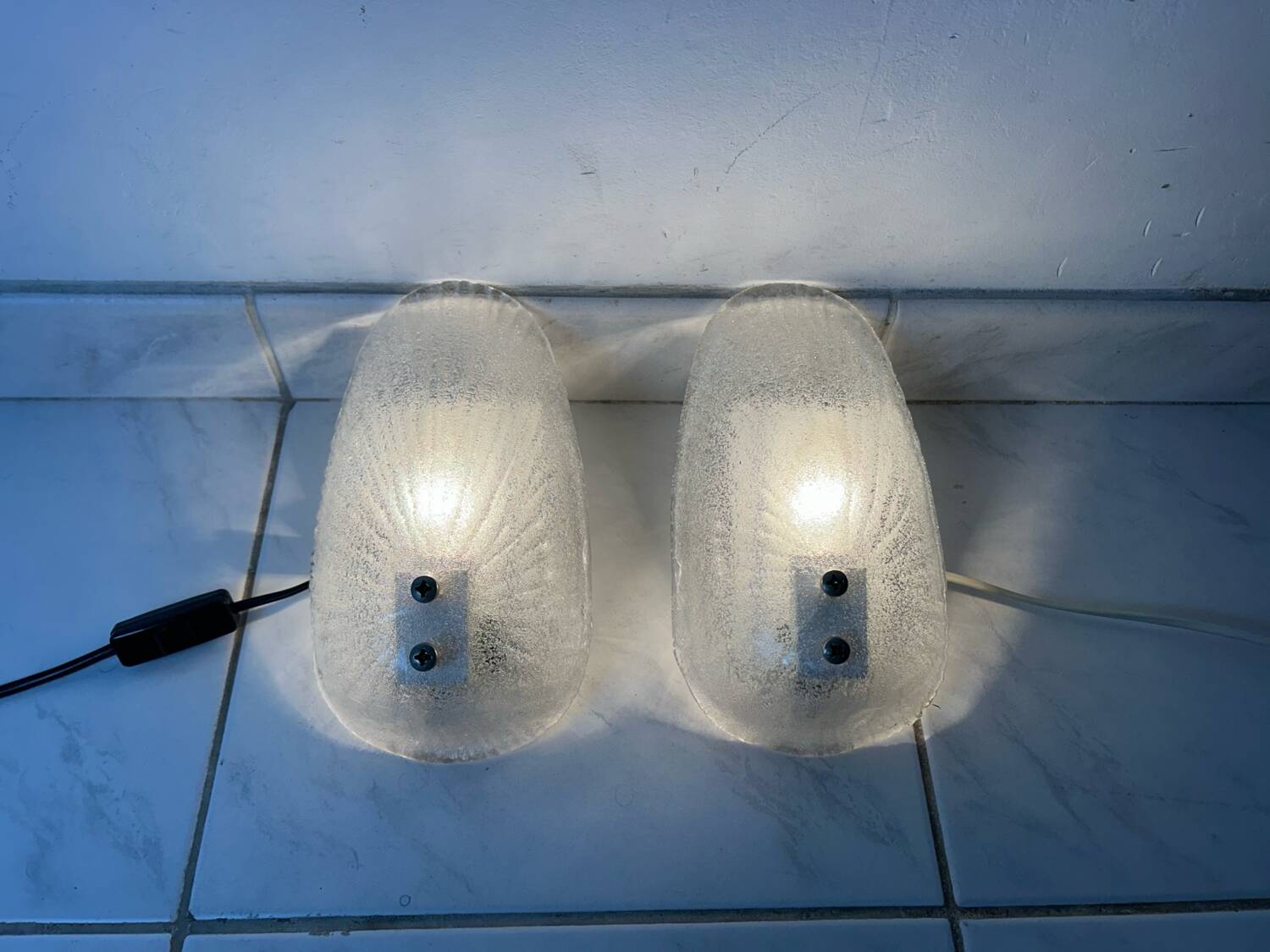 Set of two vintage Italian glass wall lamps