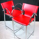 Late 20th Century Chrome and Red Leather Stools - a Pair