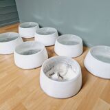 Plafonnier industriel Holophane en verre opaline blanc et transparent (7 disponibles)