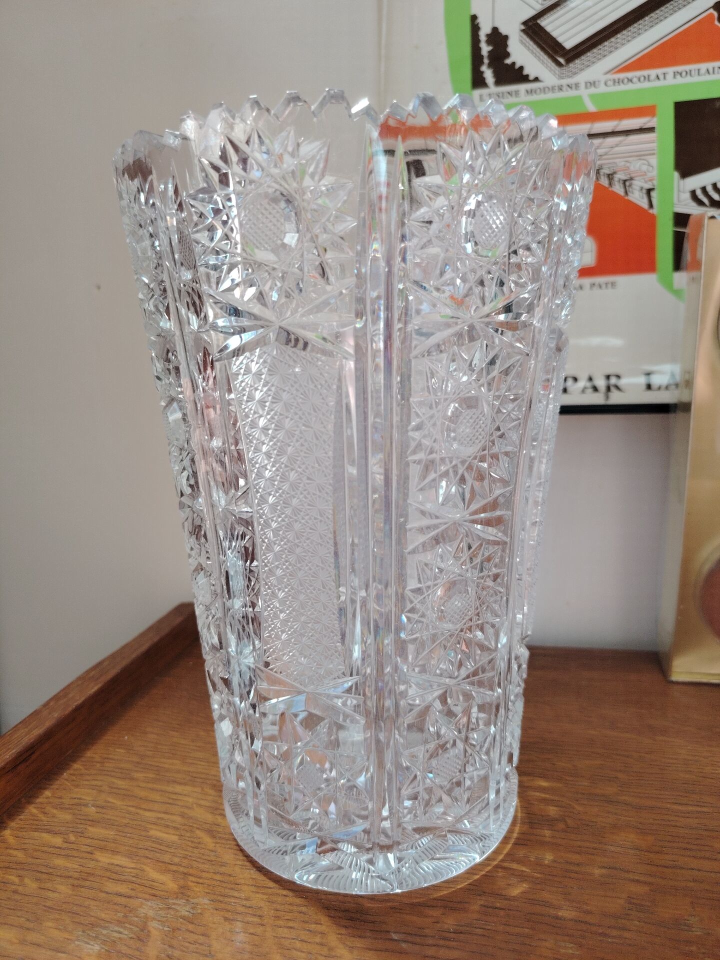 Vintage geometric cut crystal vase - 1970