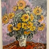 Painting, still life with sunflowers, oil on canvas 60/70
