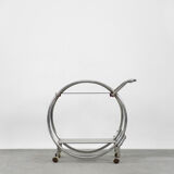 Vintage art déco chrome and glass round bar cart, 1930s