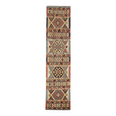Tapis de couloir Kilim en laine fait main, beige à motifs géométriques tribaux en zigzag