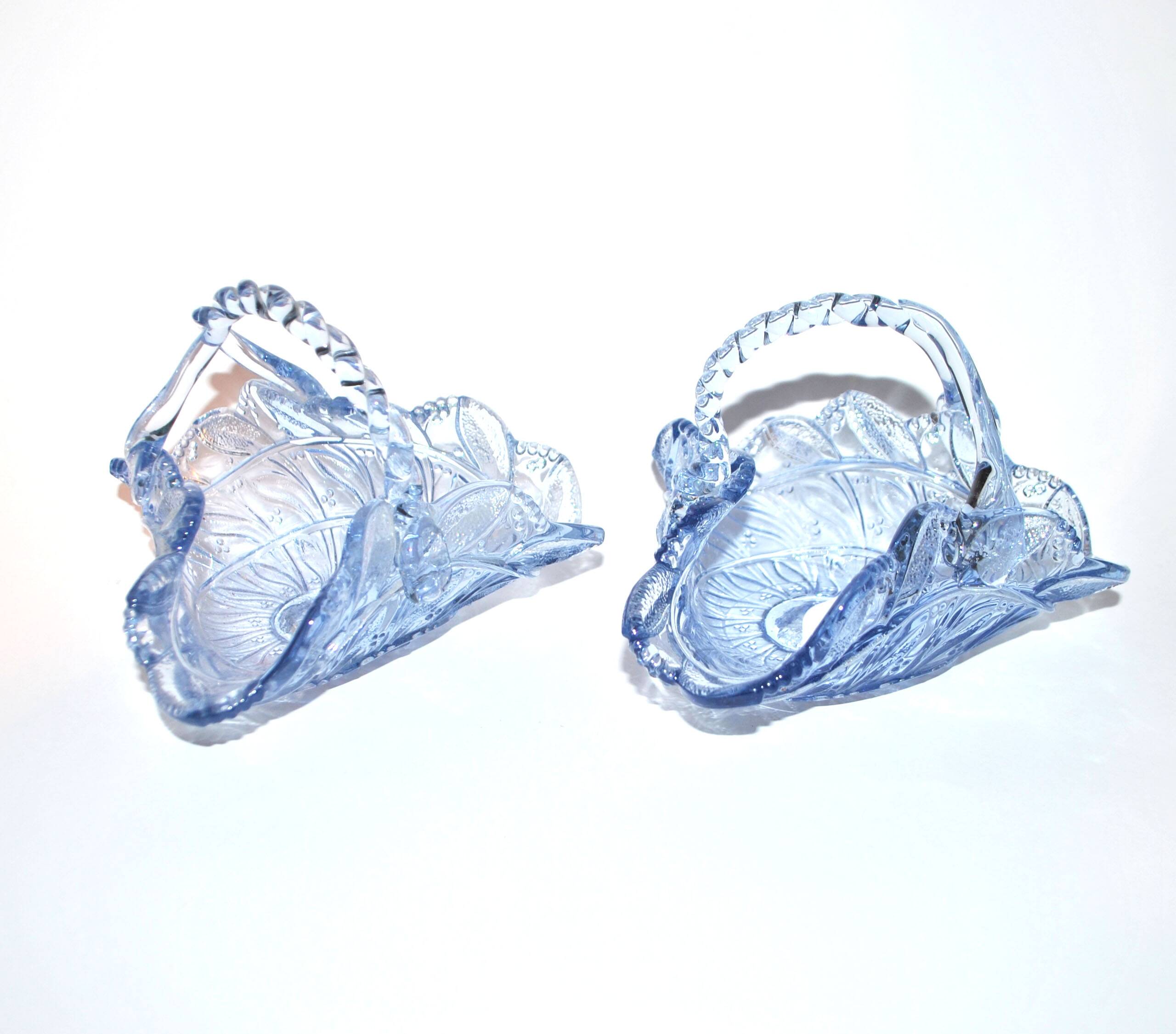 Set of 2 blue glass bowl basket emptiers from Fenne? Meisenthal?