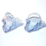 Set of 2 blue glass bowl basket emptiers from Fenne? Meisenthal?