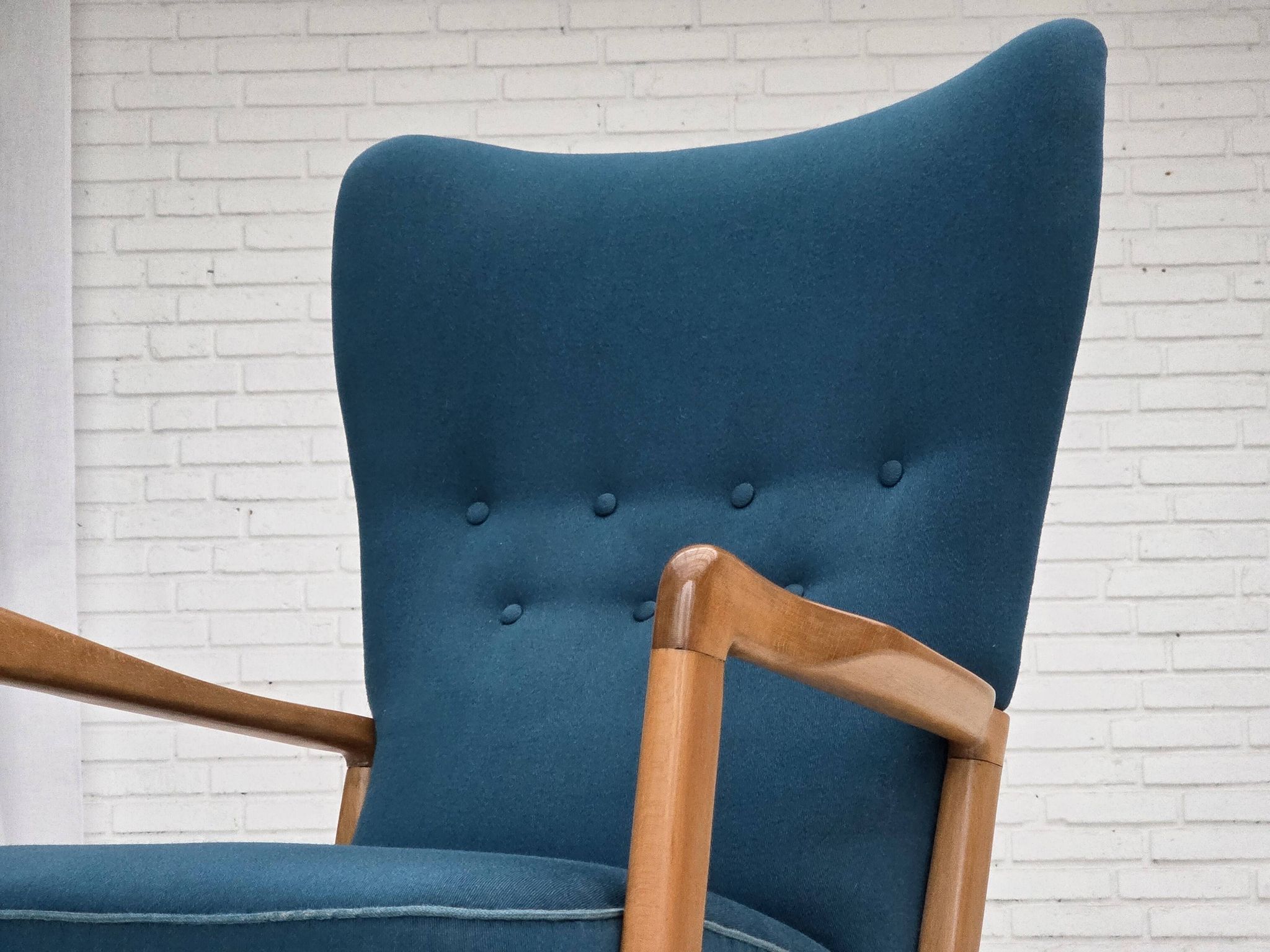 1970s, Danish armchair by Fritz Hansen, furniture wool, beech wood.