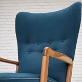 Fauteuil danois des années 1970 par Fritz Hansen, en laine de mobilier, bois de hêtre.