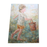 Oil on canvas portrait of a little girl with seal by Anne lejars