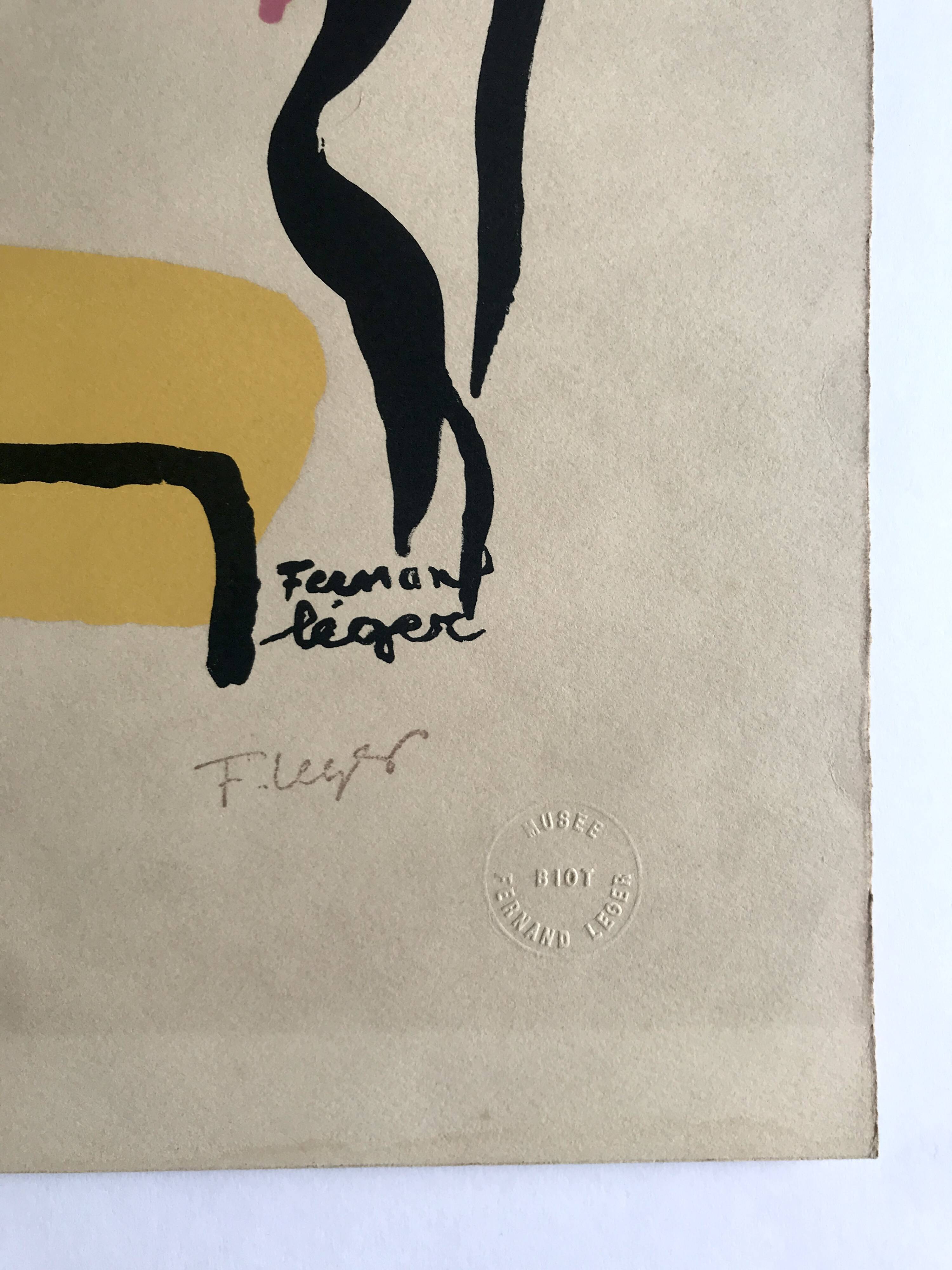 Fernand LEGER, Profile with Flower, c. 1948. Signed and stamped lithograph.