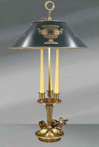 Empire Style Solid Bronze Bouillotte Lamp with Sheet Metal Shade