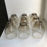 Set of 9 large design art deco smoked glass water glasses 30s