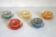 5 vintage Arcopal Harlequin teacups with saucers