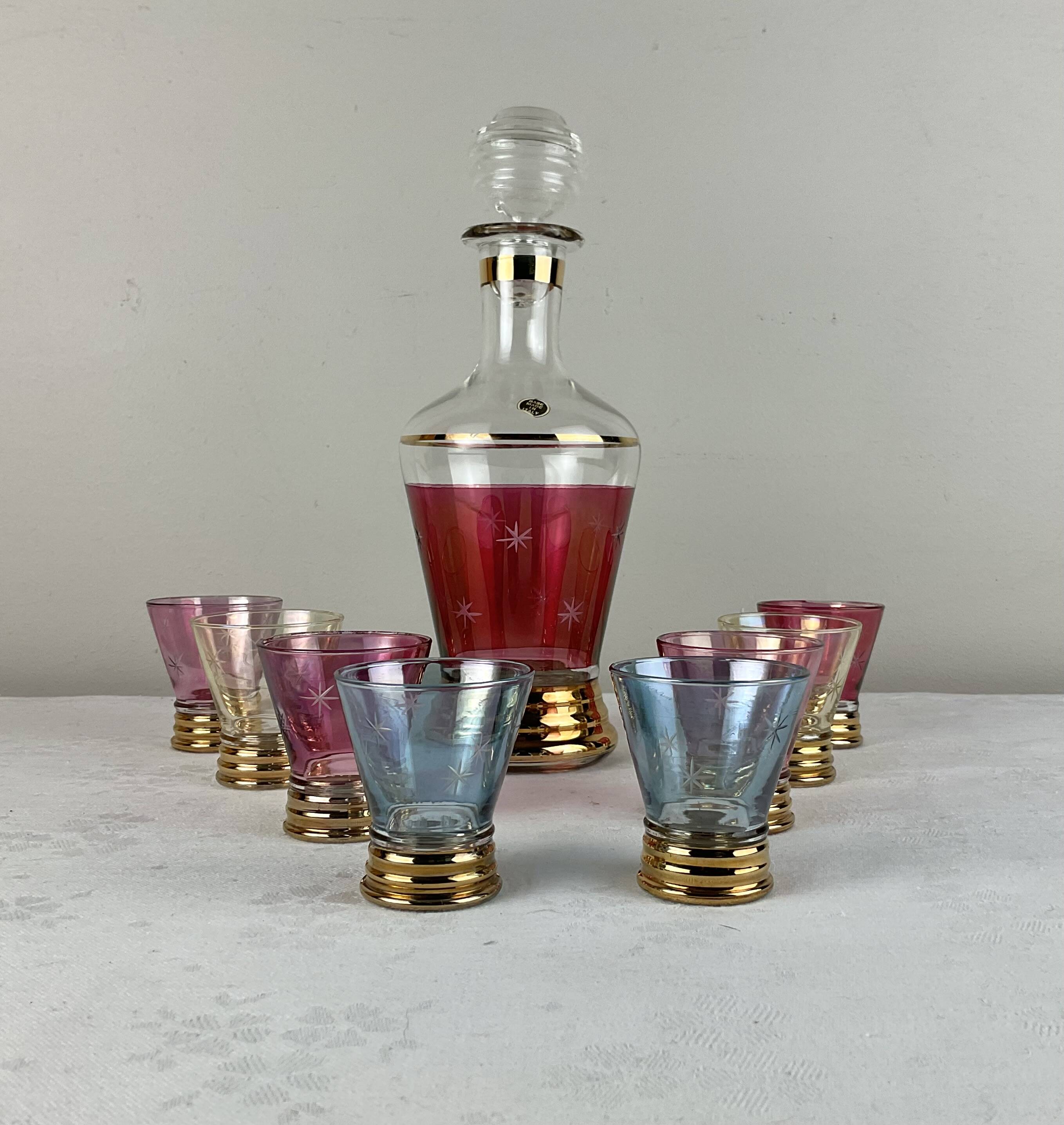Vintage liqueur carafe and matching glasses Made in Italy