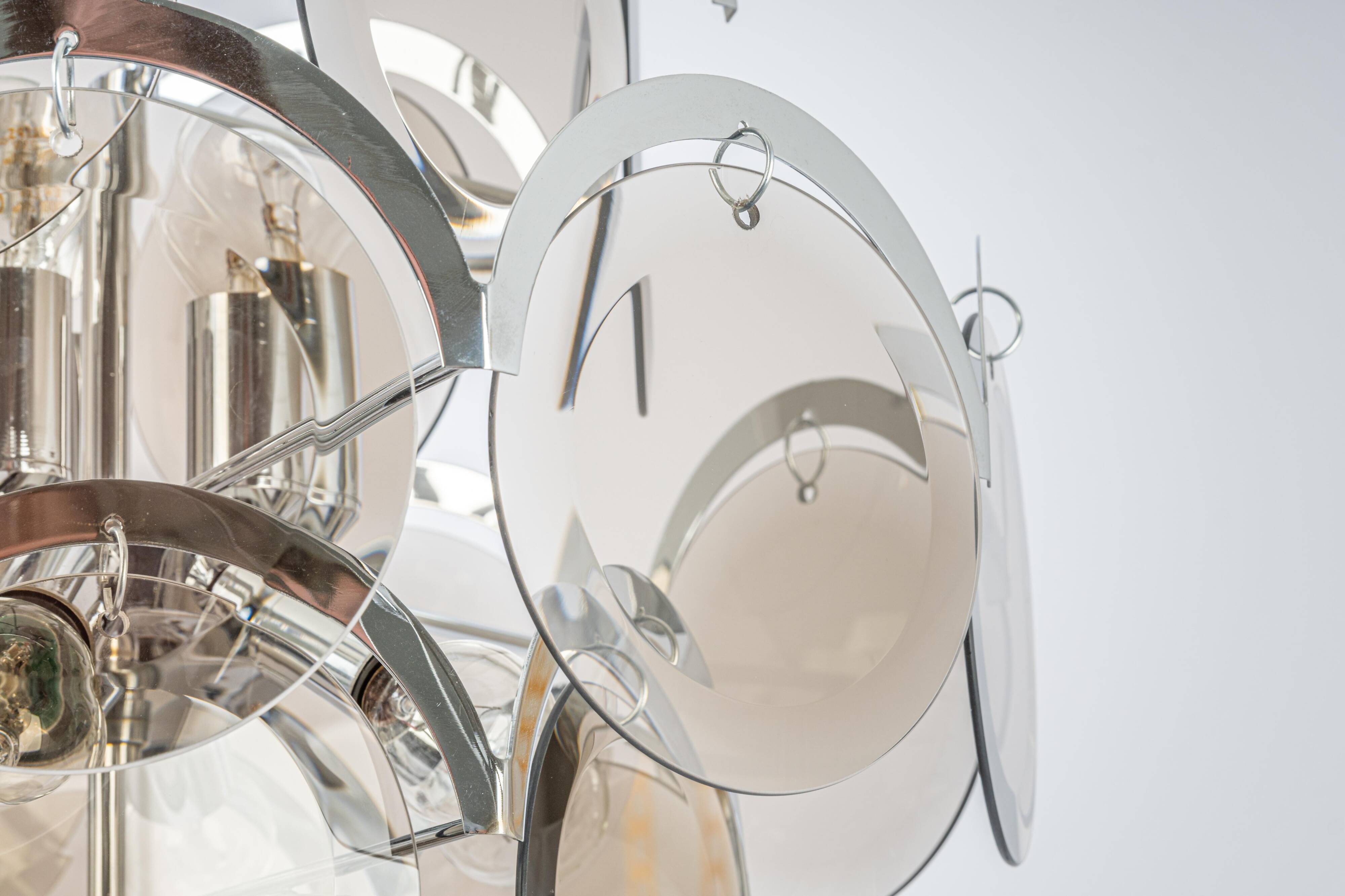 Vistosi Chrome Suspension with Smoked Glass Discs, Italy, 1970s