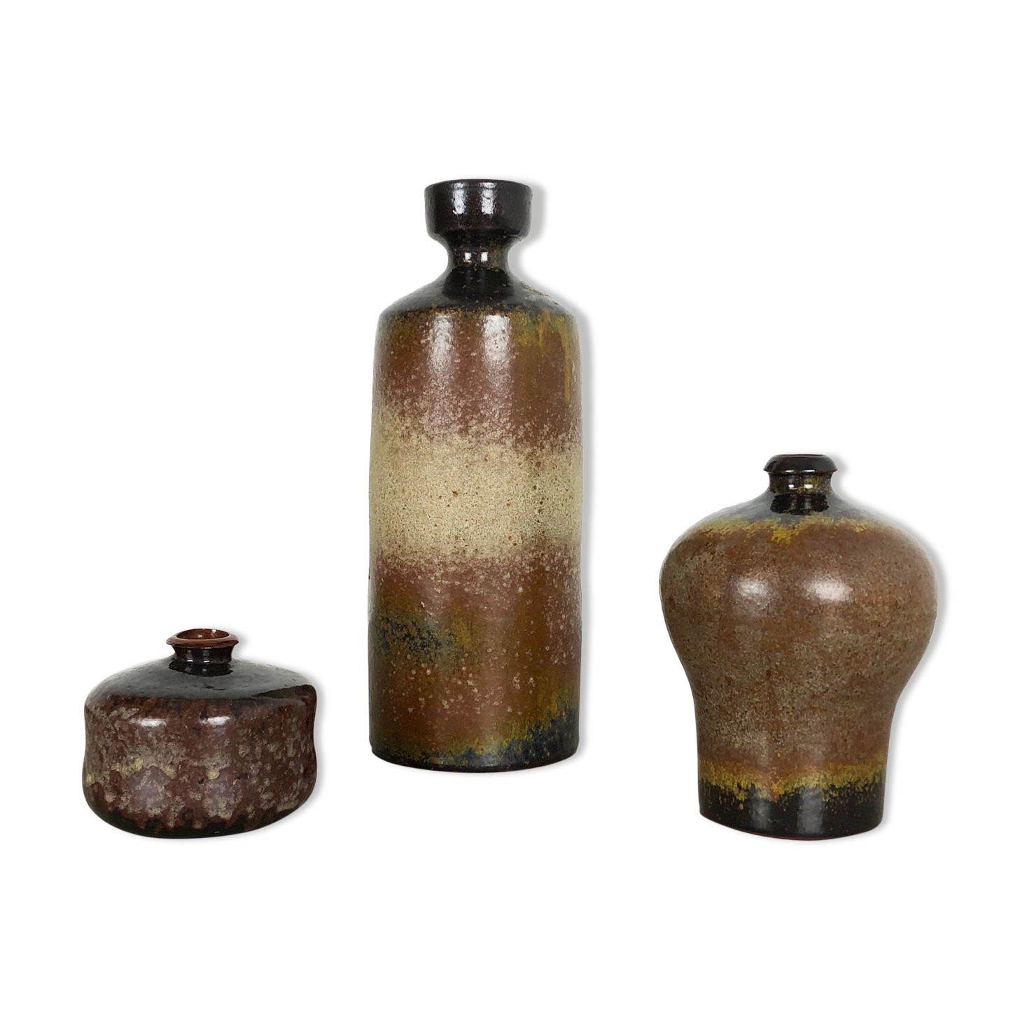 Set of 3 ceramic studio pottery vase by Elmar and Elke Kubicek, Germany, 1970