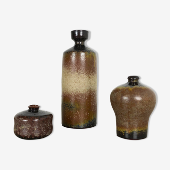 Ensemble de 3 vases en céramique de studio par Elmar et Elke Kubicek, Allemagne, 1970