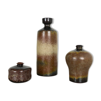 Ensemble de 3 vases en céramique de studio par Elmar et Elke Kubicek, Allemagne, 1970