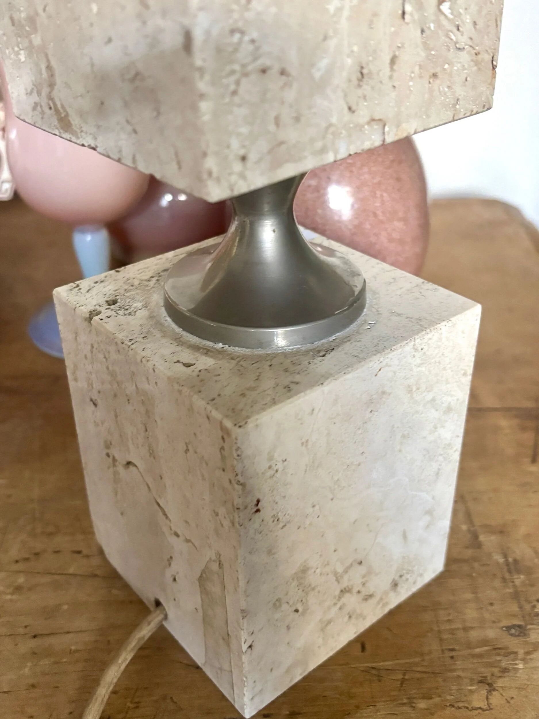 Lamp base in travertine by Philippe Barbier, 1970