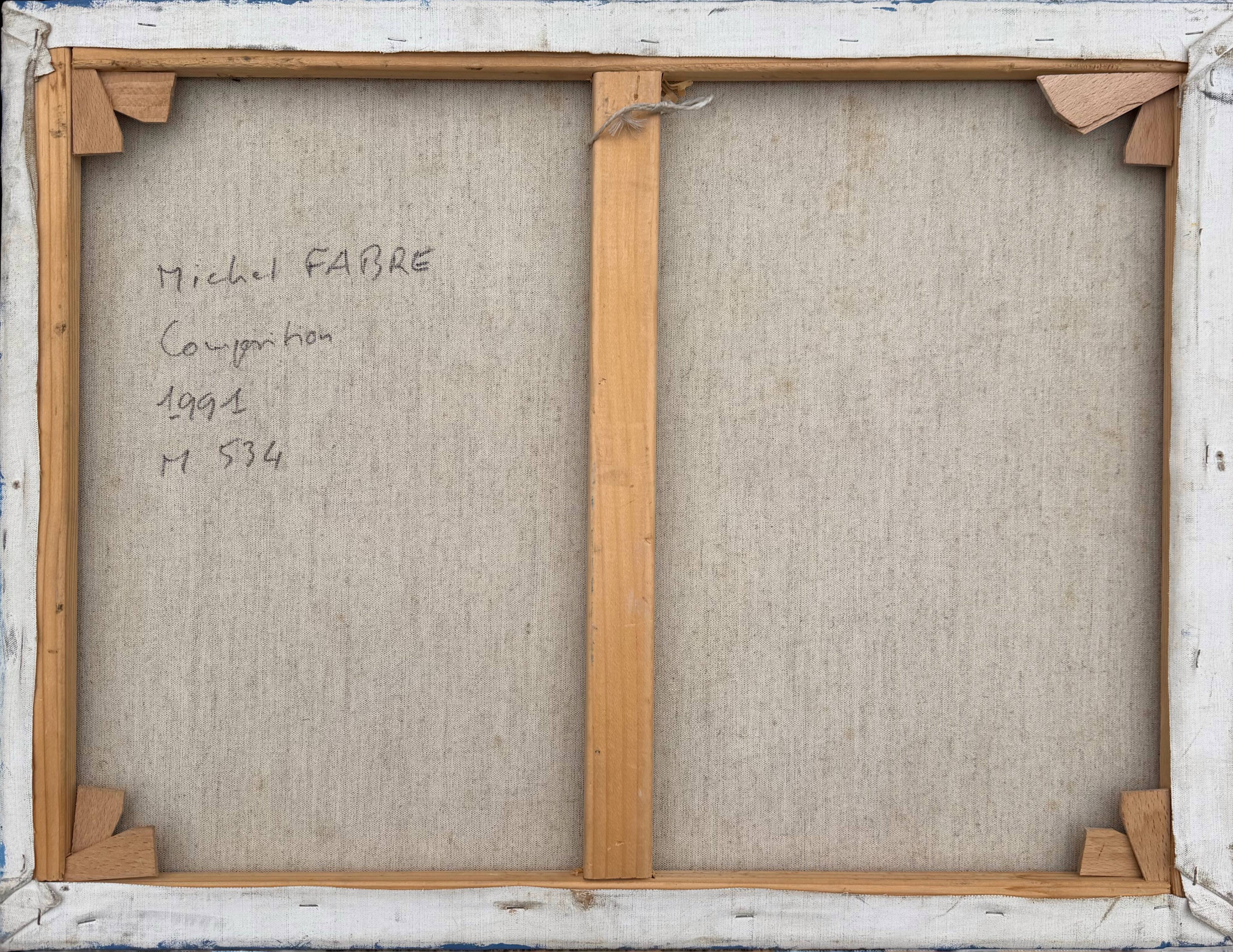 Abstract blue table – minimalist landscape – oil on canvas signed by Michel