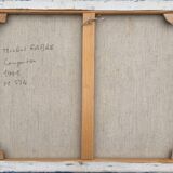 Abstract blue table – minimalist landscape – oil on canvas signed by Michel