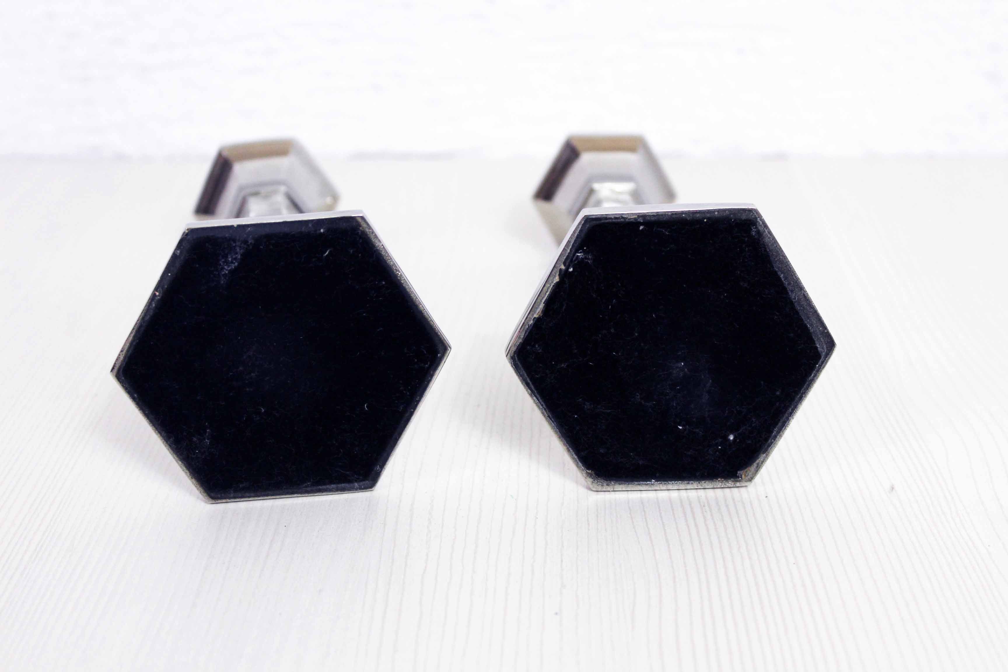 Duo of candlesticks in lucite and silver metal