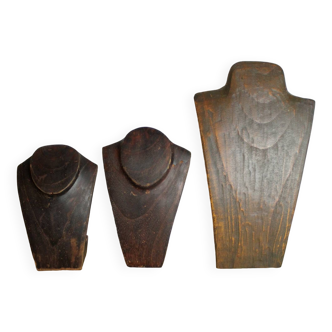 3 bustes présentoir à bijou collier en bois