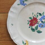 Round scalloped earthenware dish Digoin Sarreguemines floral decoration