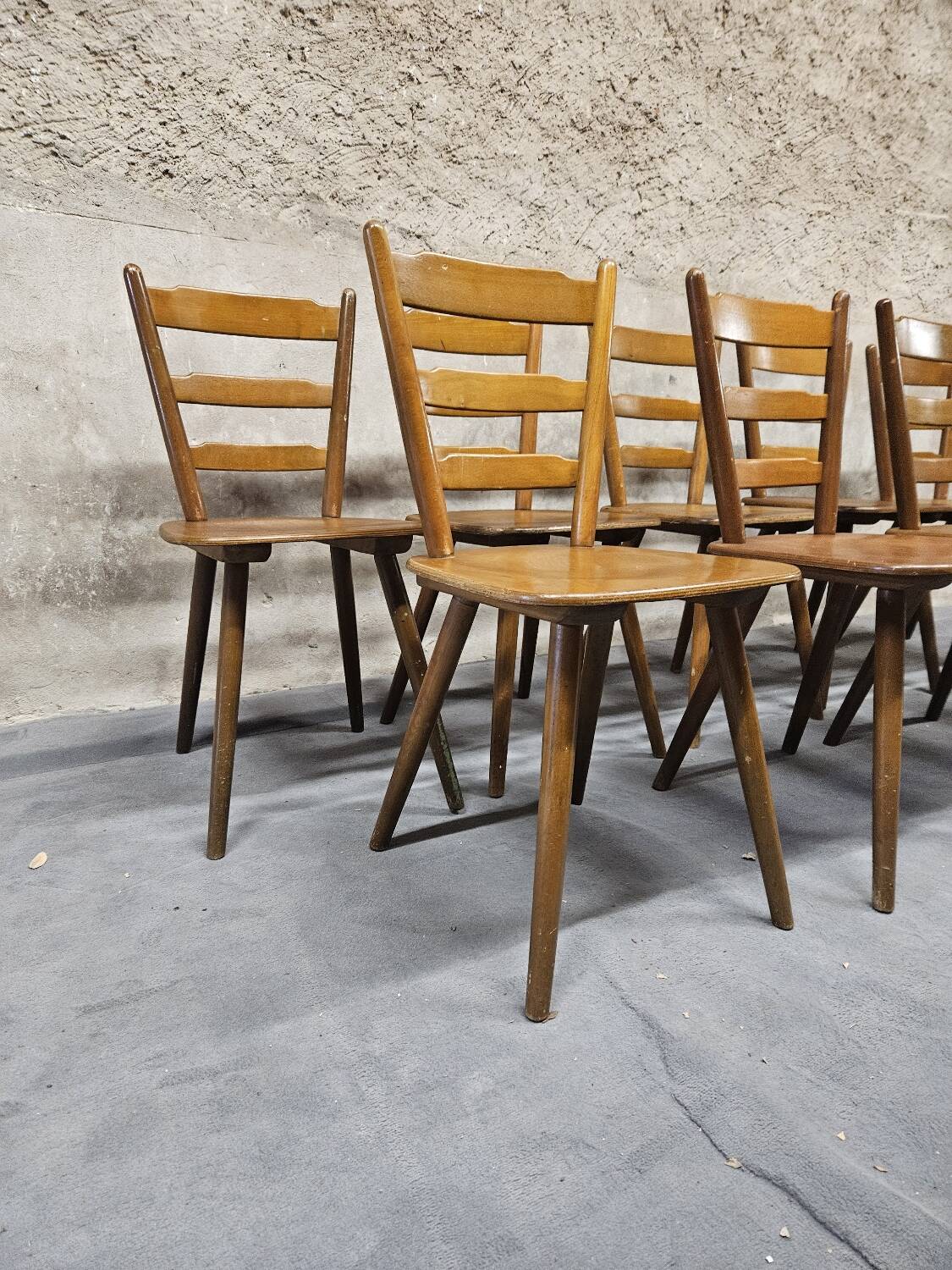 Lot of 9 1960s Campagarde bistro chairs