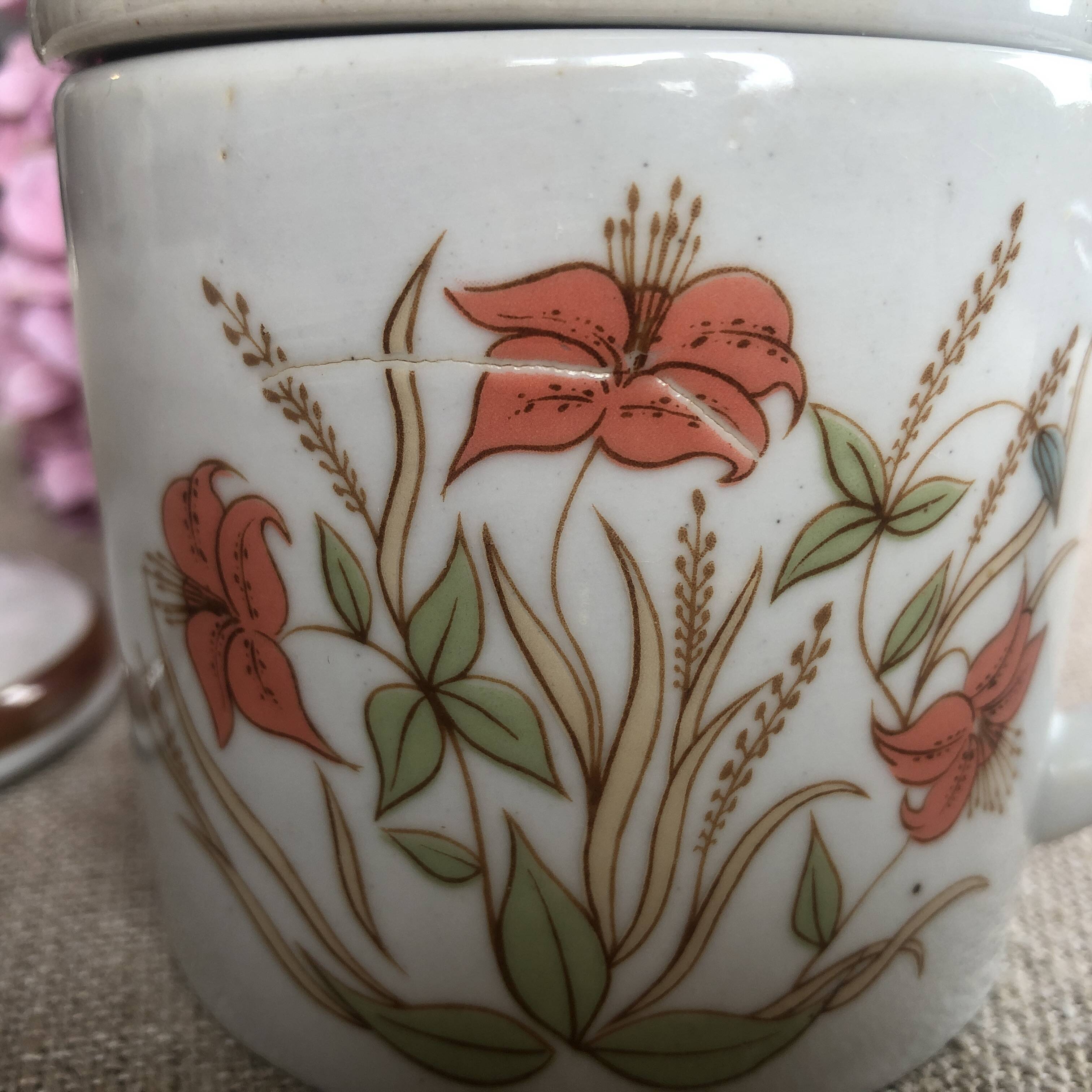 Orange flower stoneware tea pot