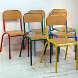 Series of 6 chairs in colored metal