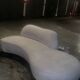 “Zoe” sofa in gray Alcantara leather by Vladimir Kagan for American