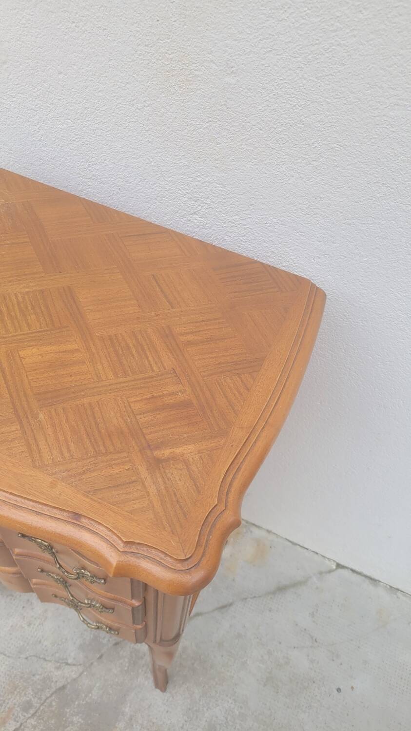 Pair of Louis xv style bedside tables in cherry wood, 3 drawers