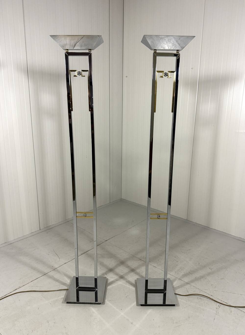Arte Lumen floor lamps chrome & brass 1970’s, set of 2