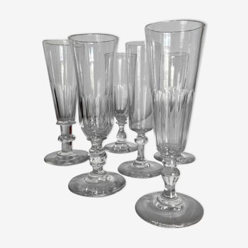 set of 6 19th century champagne glasses with matching crystal flat ribs