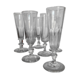 Set de 6 coupes à champagne 19e à cotes plates en cristal assorties
