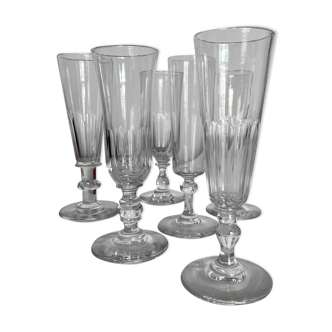 set of 6 19th century champagne glasses with matching crystal flat ribs