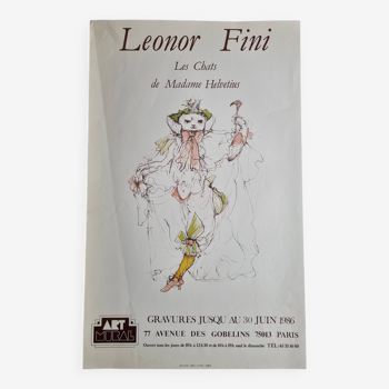 Affiche d'exposition, Leonor Fini, les chats de Madame Helvetius, 1986, 61 x 38 cm