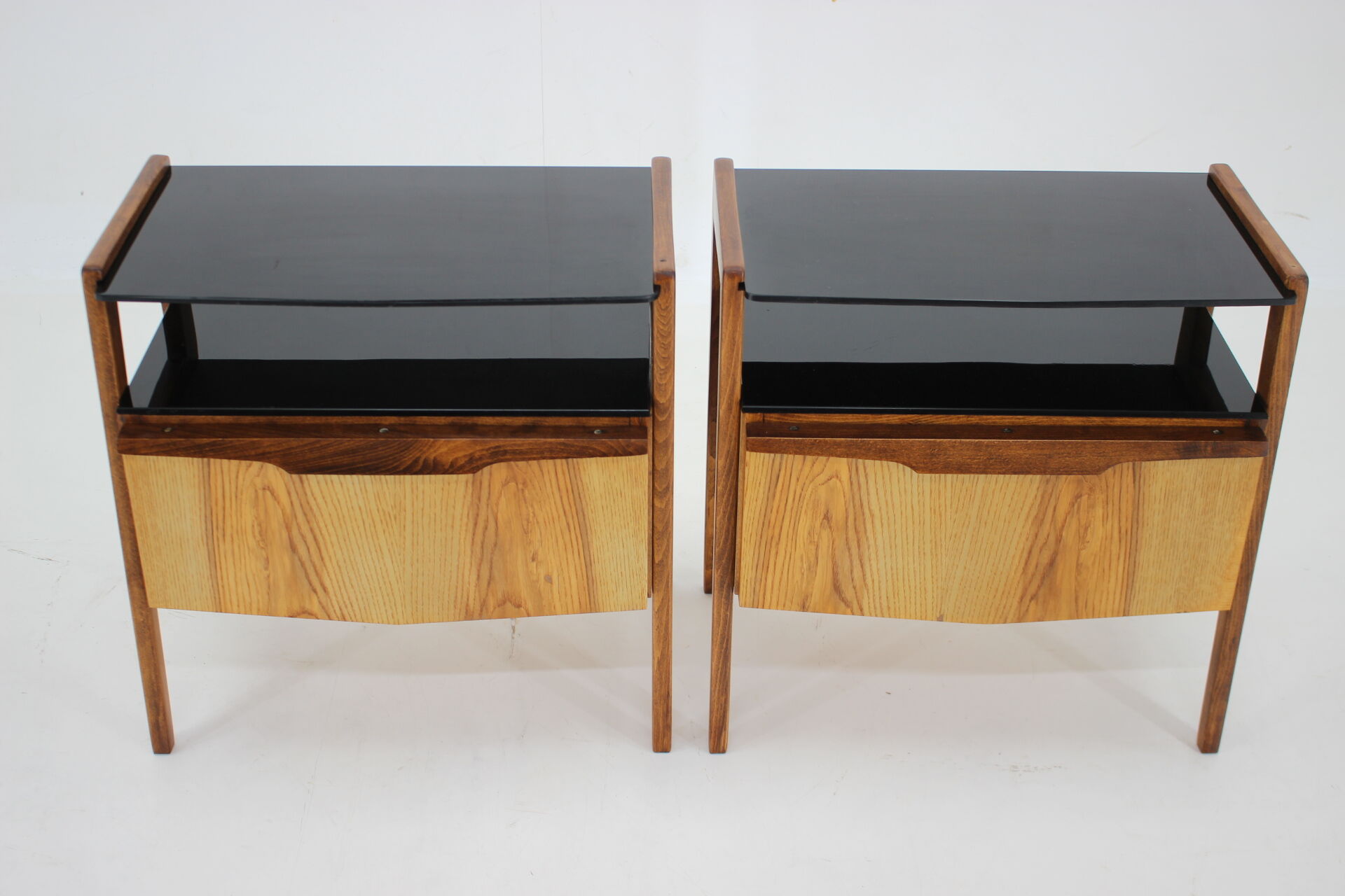 1960s pair of restored bedside tables, czechoslovakia