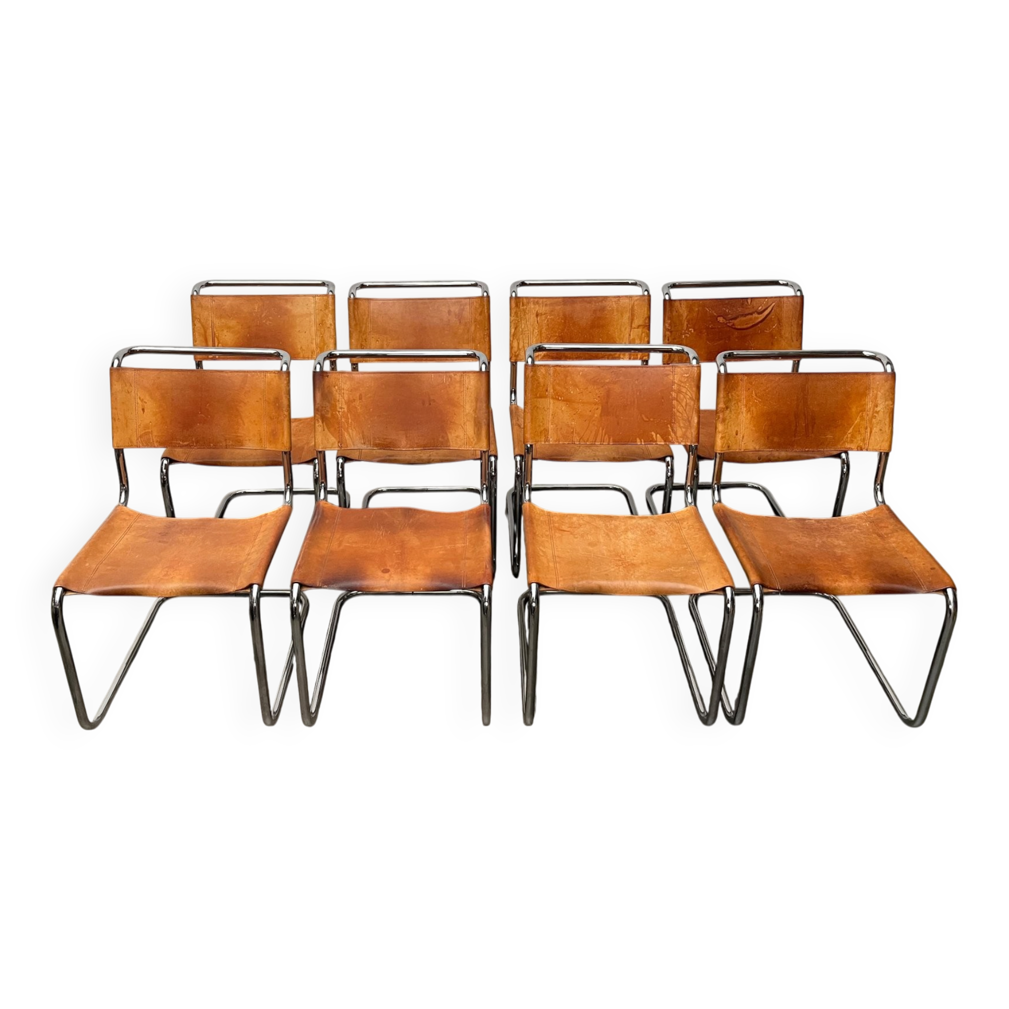 German vintage leather cantilever chairs S33 by Mart Stam for Thonet, set of 8