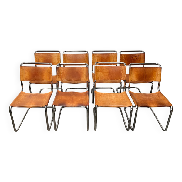 Chaises cantilever en cuir Vintage allemandes S33 par Mart Stam pour Thonet, lot de 8