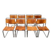 Chaises cantilever en cuir Vintage allemandes S33 par Mart Stam pour Thonet, lot de 8