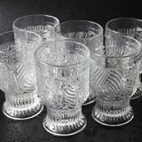 Set of 6 Mid-century Rare Pressed Glass Glasses / Libochovice / 1981